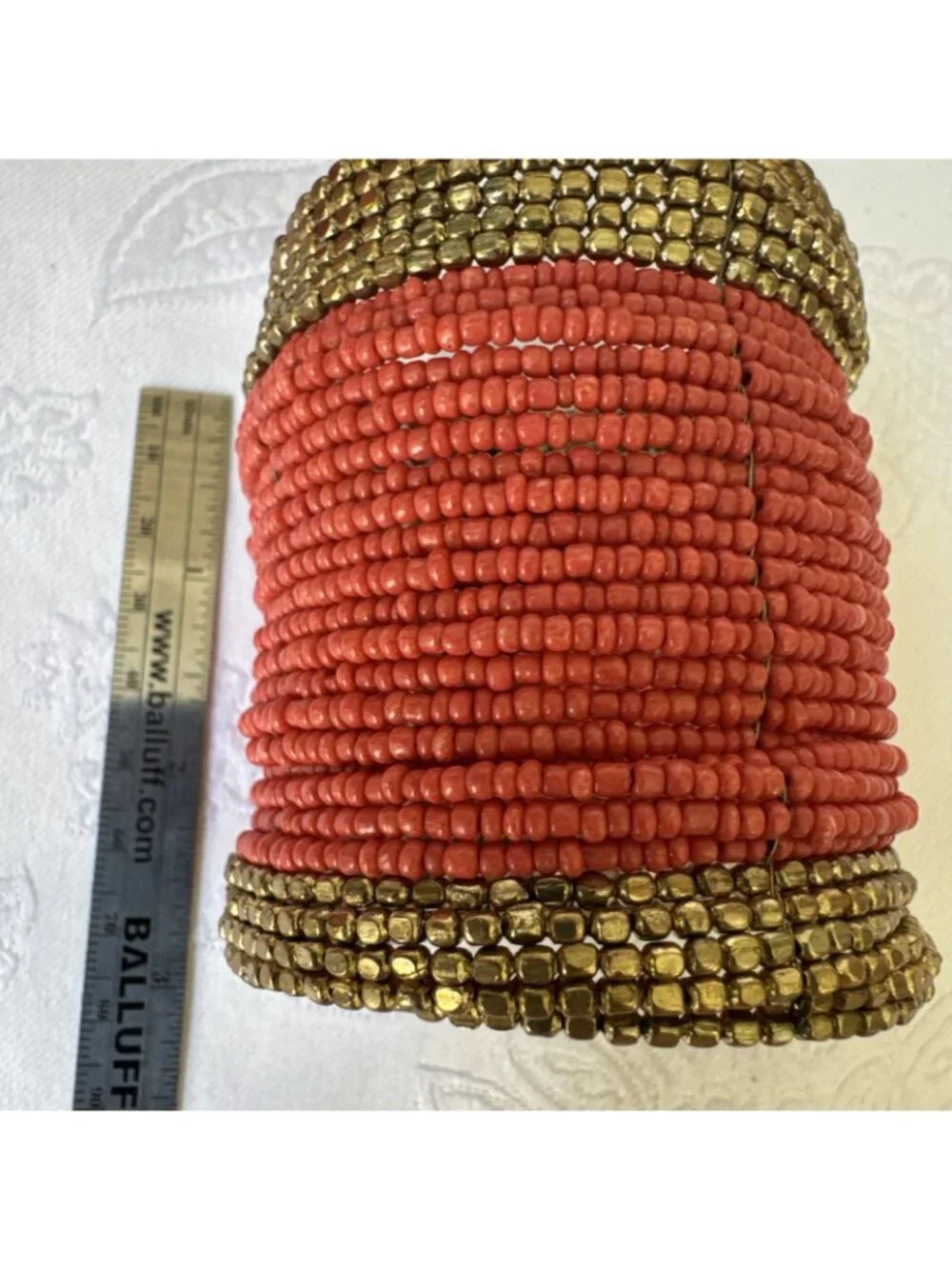 Chico's Bracelet Orange Seed Bead Goldtone Wide Cuff Bangle 3